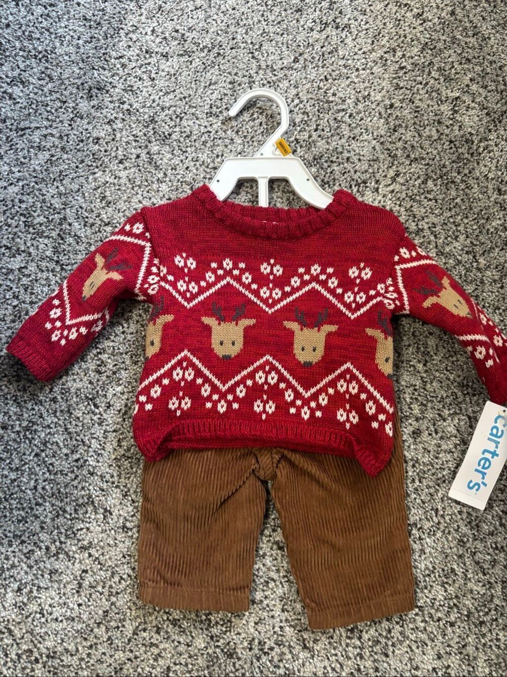 ❤️Carter’s Baby Boys 2-Piece Reindeer Sweater & Corduroy Pants-Newborn